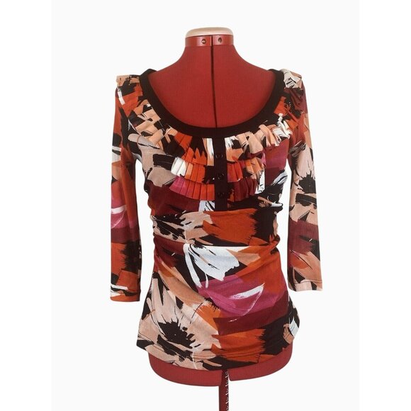 Kay Unger Y2K Medium Cinched Ruched Waist Multicolor Abstract Print Ruffled Top - Picture 12 of 15